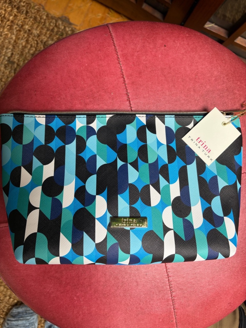 Trina Turk Blue, Teal & Black Geometric Cosmetic Pouch